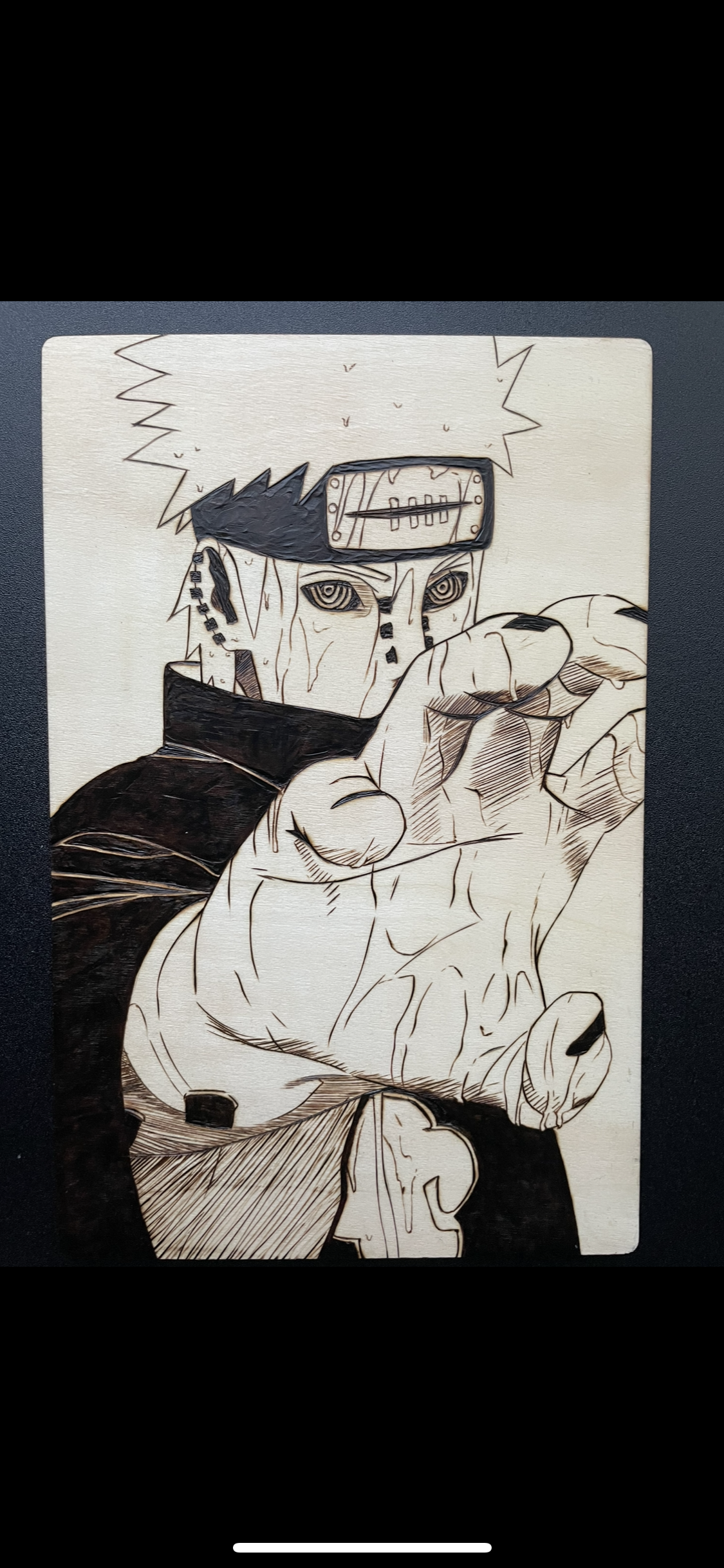 Wood Burned Portrait of Pain from Naruto