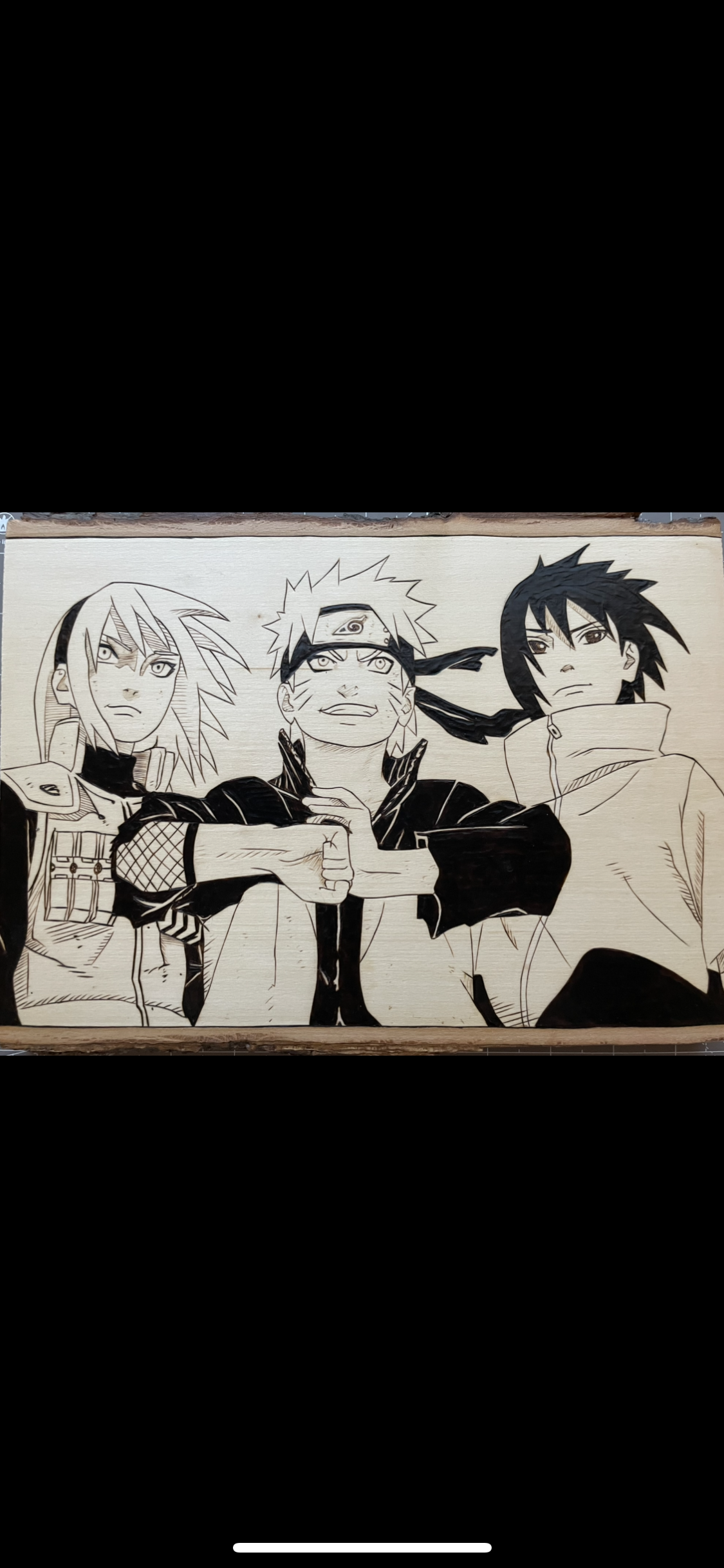 Wood Burned Portrait of Team 7 from Naruto