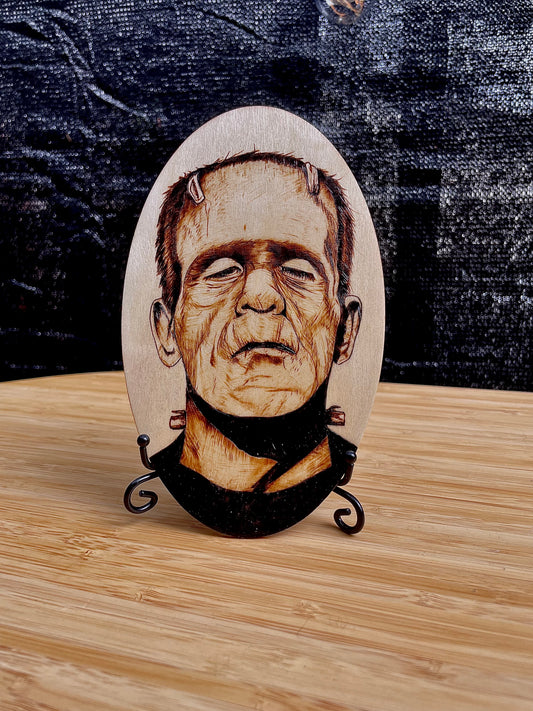 Wood Burned Portrait of Frankenstein