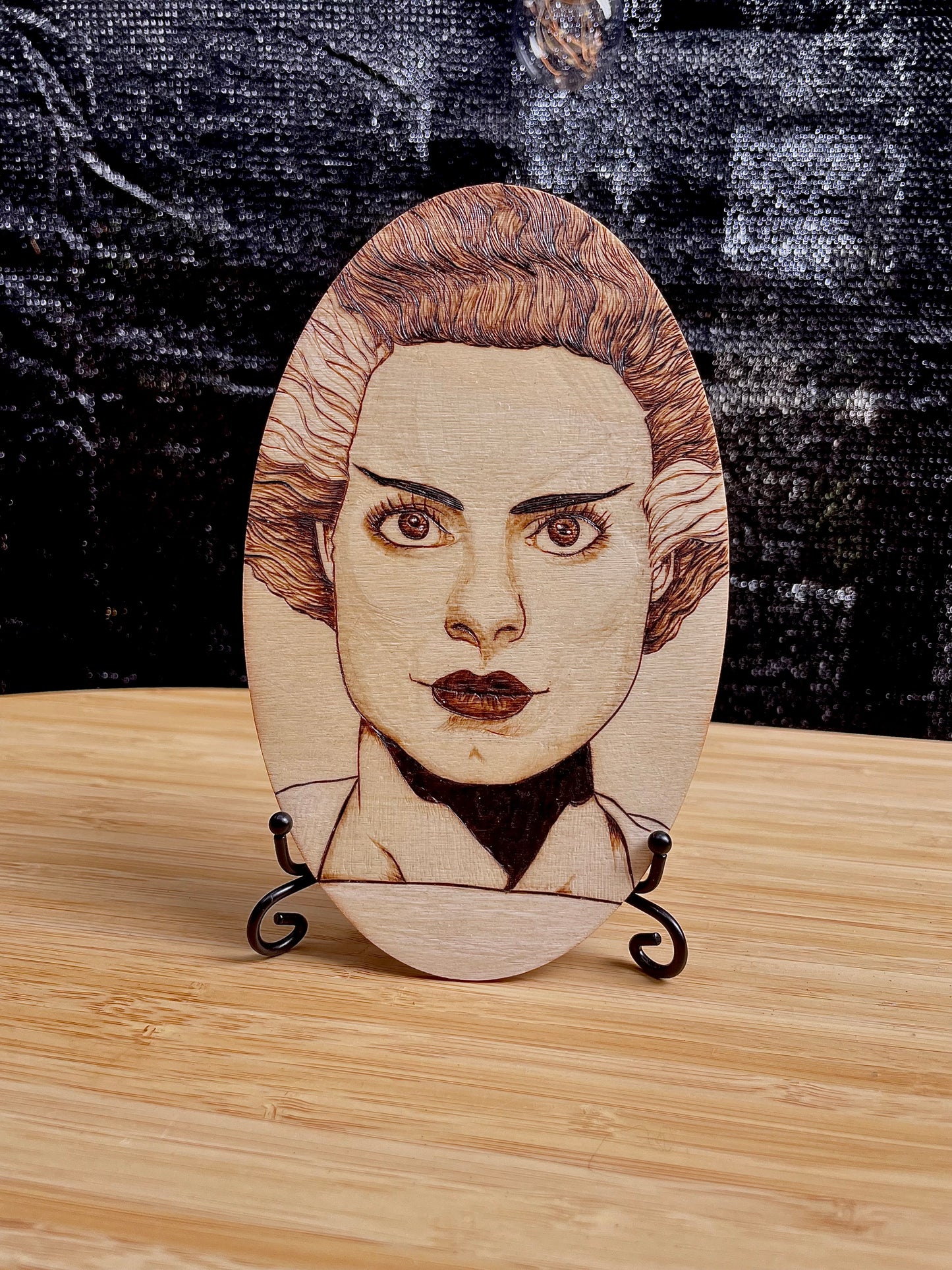 Wood Burned Portrait of The Bride of Frankenstein