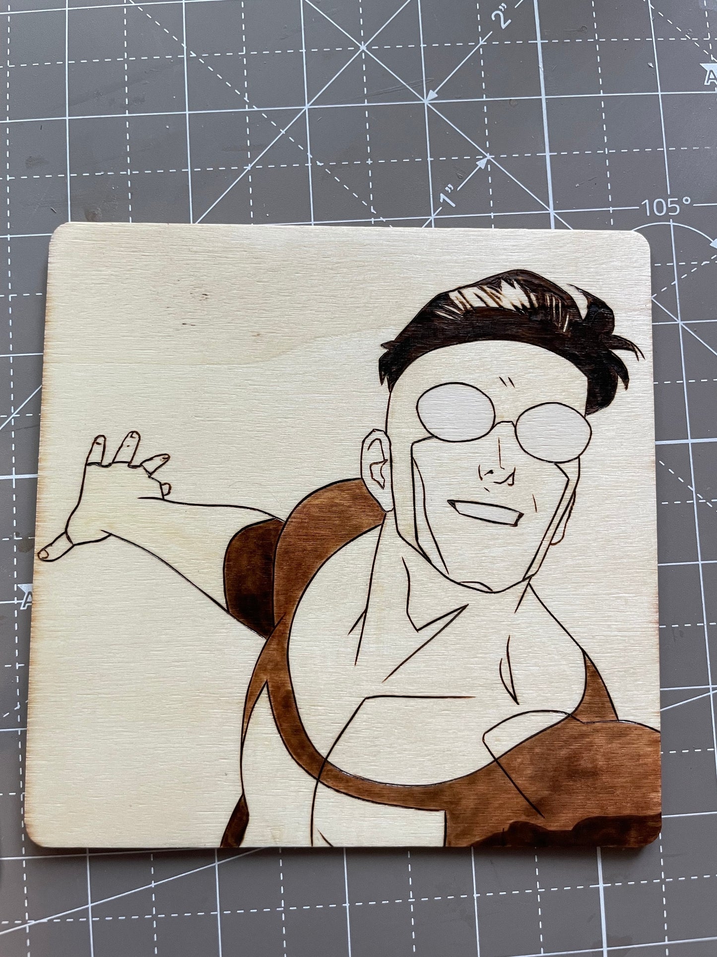 Wood Burned Portrait of superhero