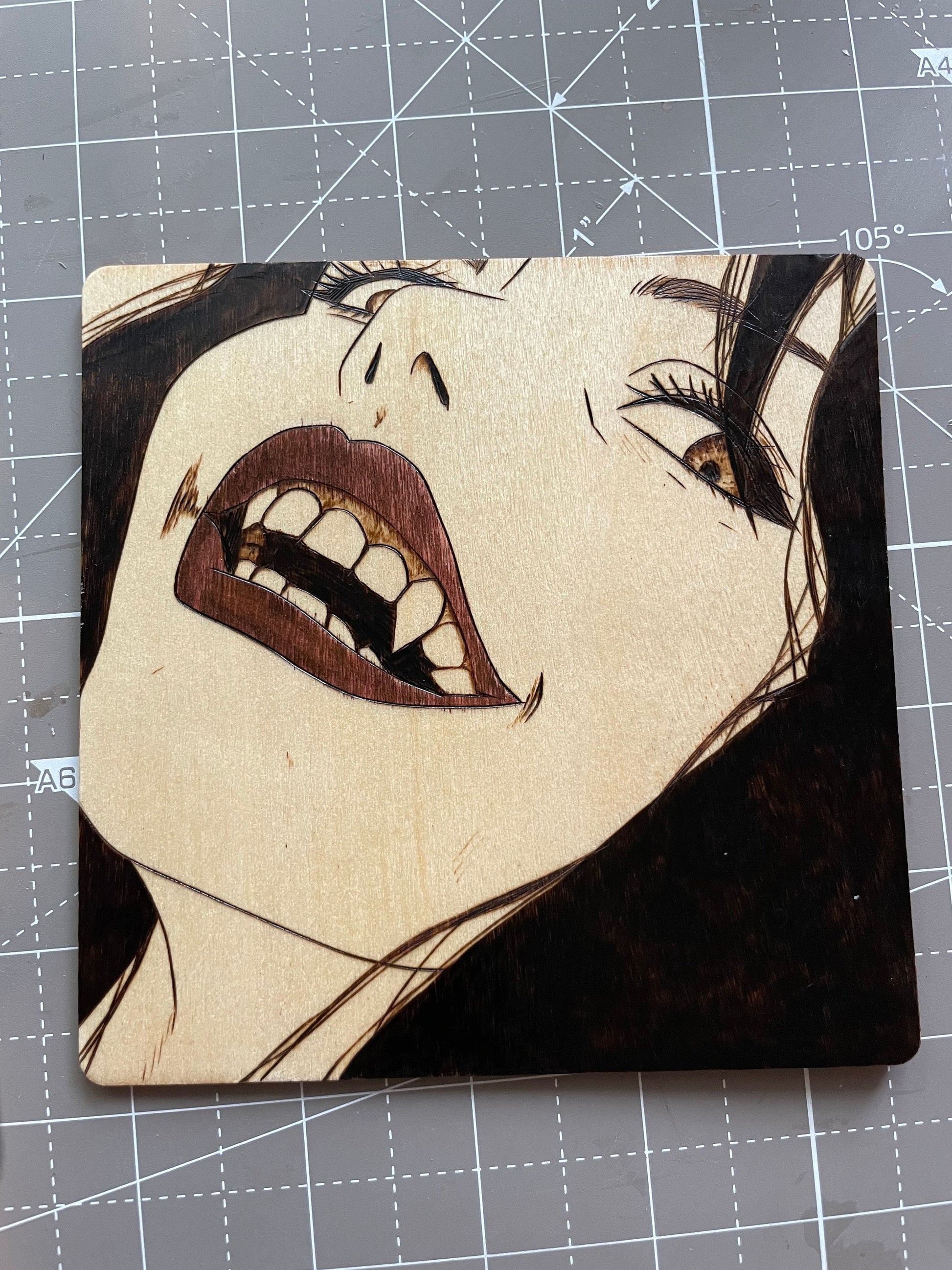 Wood Burned Portrait of Vampire Girl