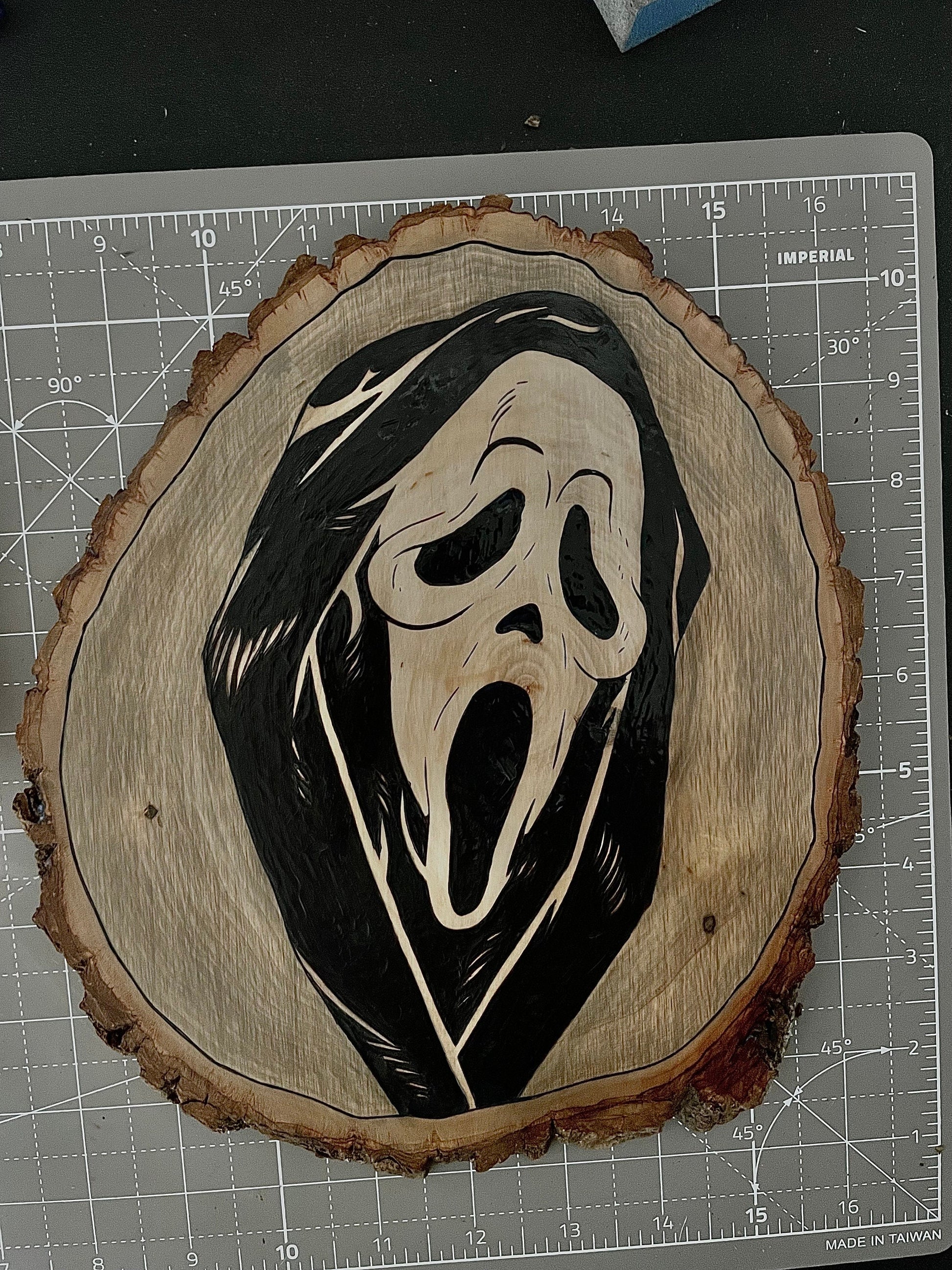 Wood Burned Portrait Ghost Face